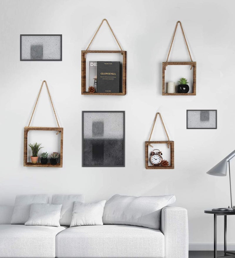 J JACKCUBE DESIGN Floating Hanging Square Shelves Wall Mounted Rustic Wood Cube Display Shelf Shadow Boxes Decorative Boho Home DÃ©cor for Living Room, Bedroom, Office, Set of 4 (Brown) - MK571B - Image 4